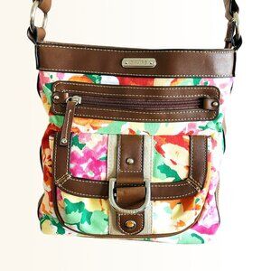 Chaps floral canvas crossbody bag pink lining